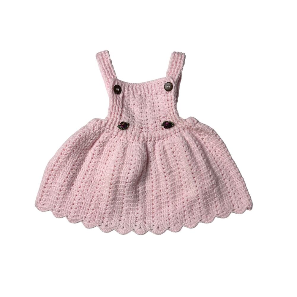 Handmade Crochet Overall Dress Pink 6-12M Milestone Photos
